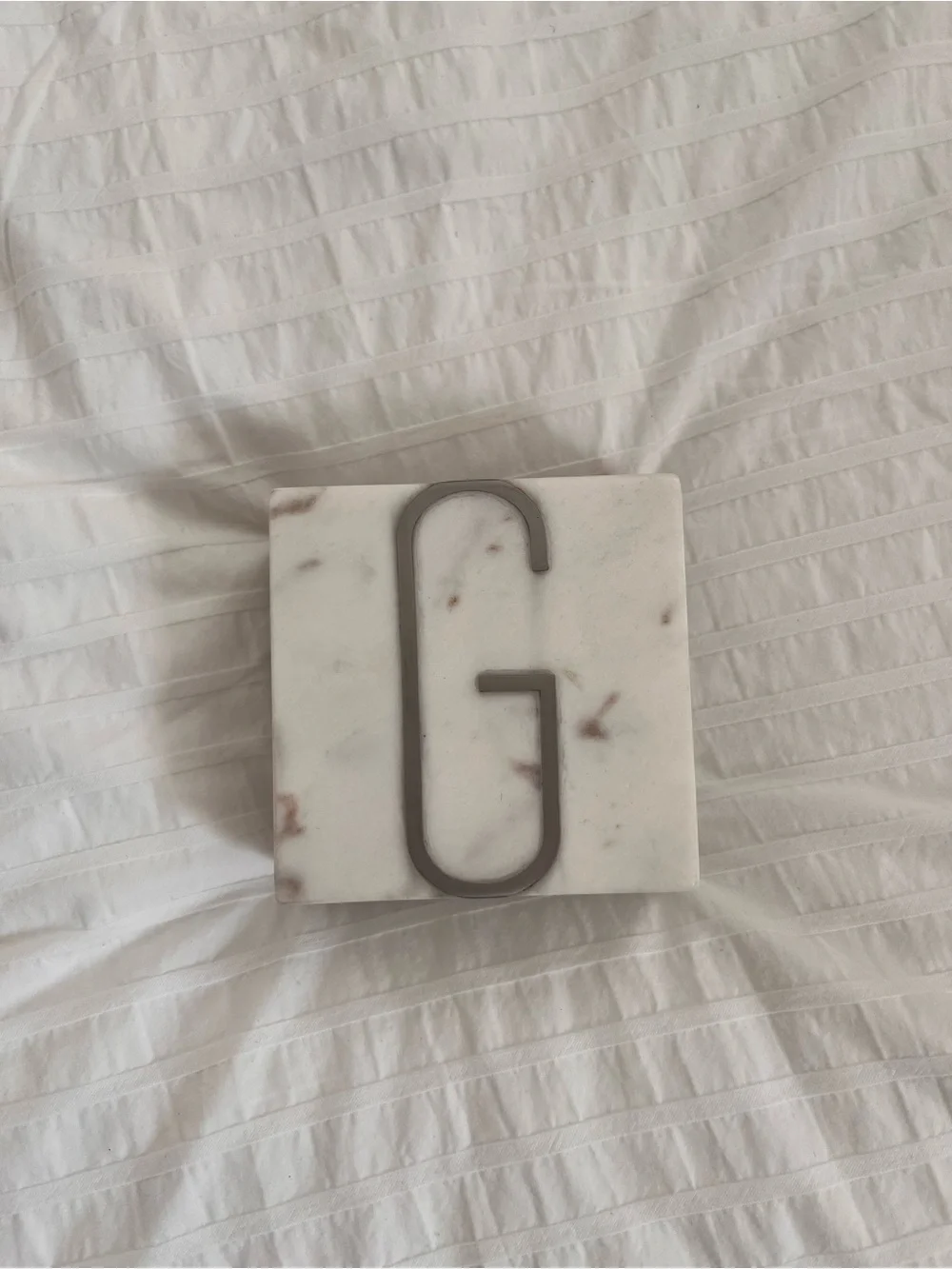 Set of 4 Crate&Barrel White Marble G monogram coasters NWT